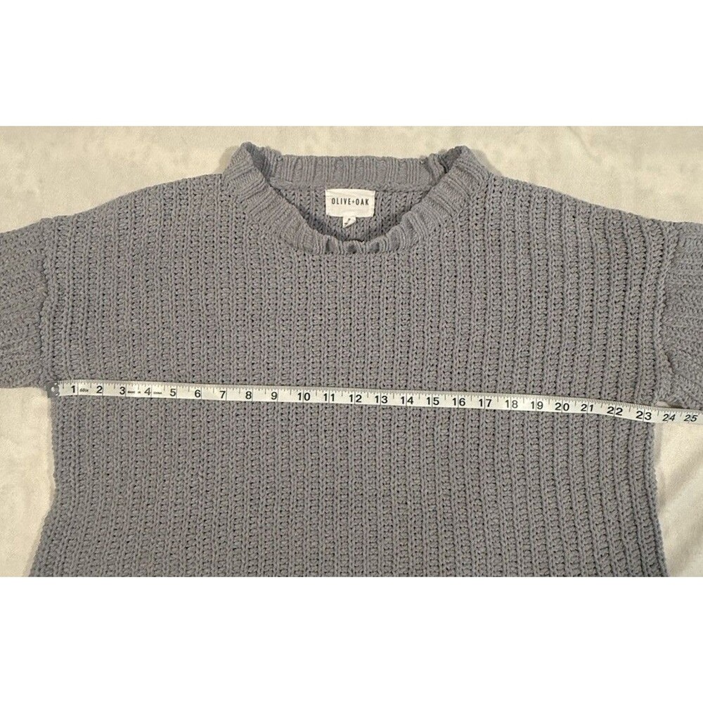 Olive+Oak Gray Solid Ribbed Knit Crew Neck Long Sleeve Pullover Sweater M - Picture 3 of 6